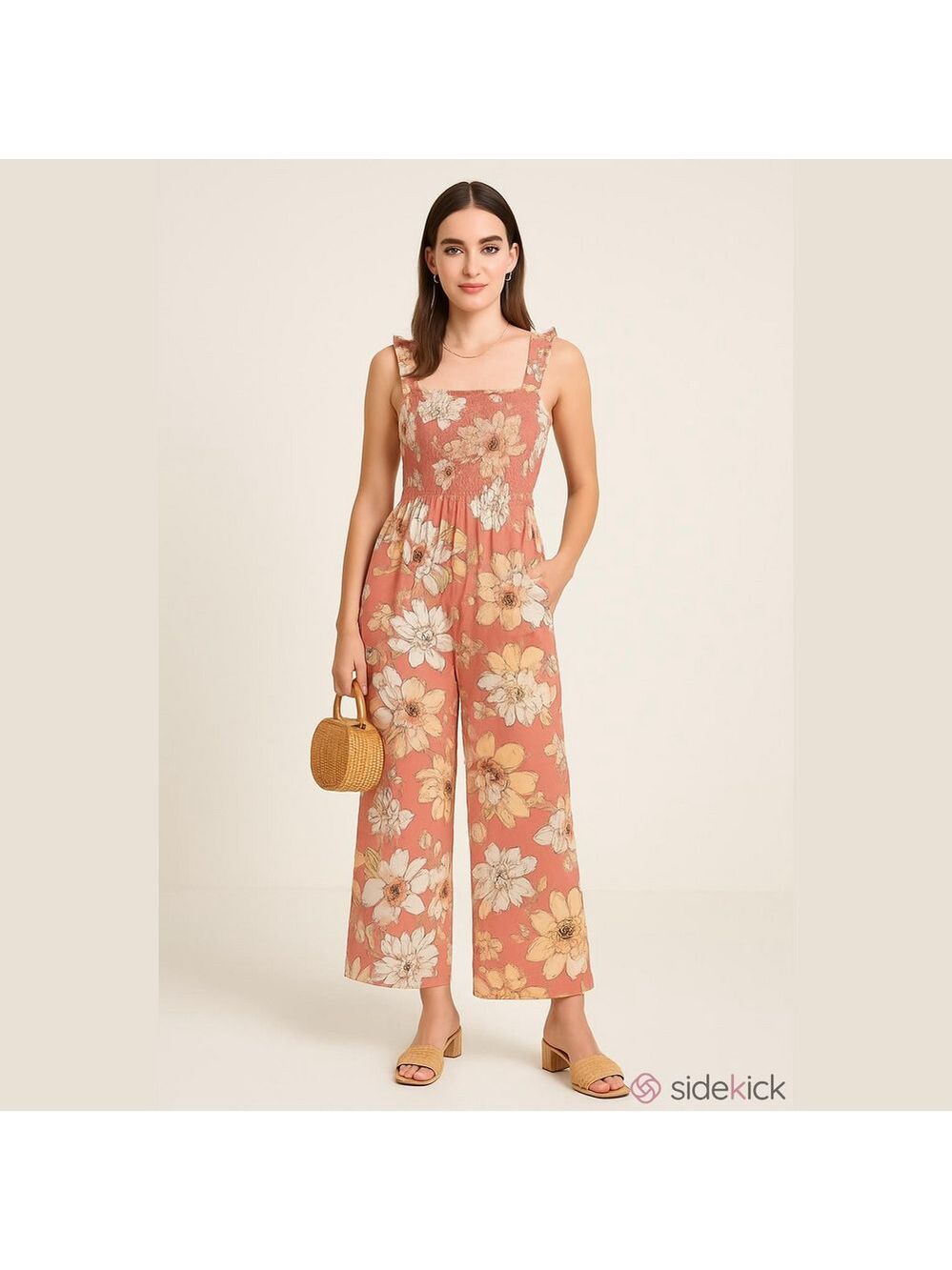 Aritzia Wilfred Chianti floral jumpsuit warm Sienna Subtle Mints 2XS